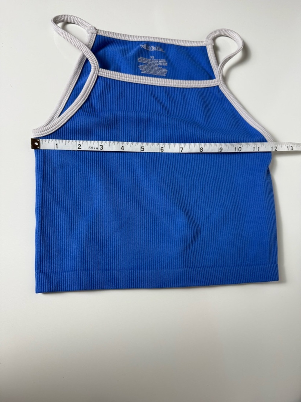 Blue Ribbed Crop Tank Shorts Set Y2K Sporty Athleisure S - Picture 11 of 12
